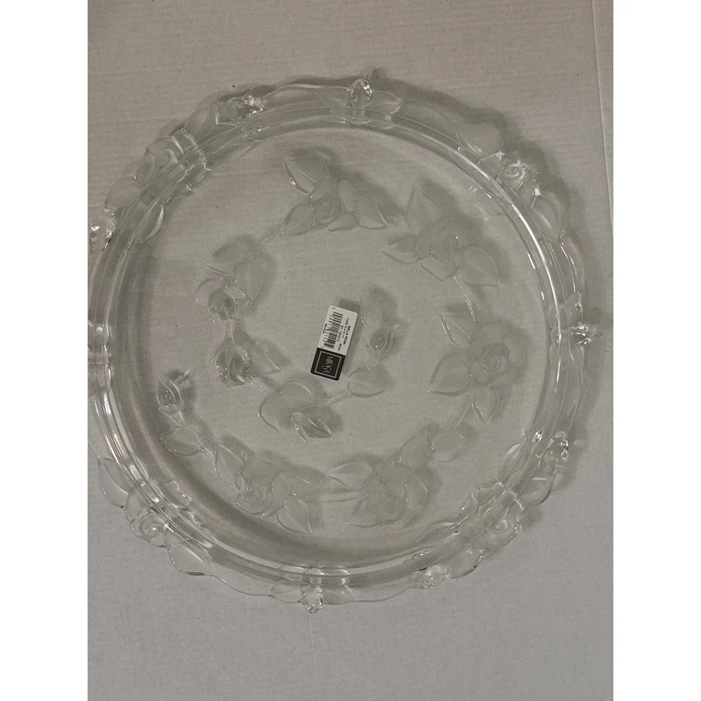 Mikasa Bella Rosa 14 inch Clear Glass Cake Plate Rose Embossed Pedestal Stand